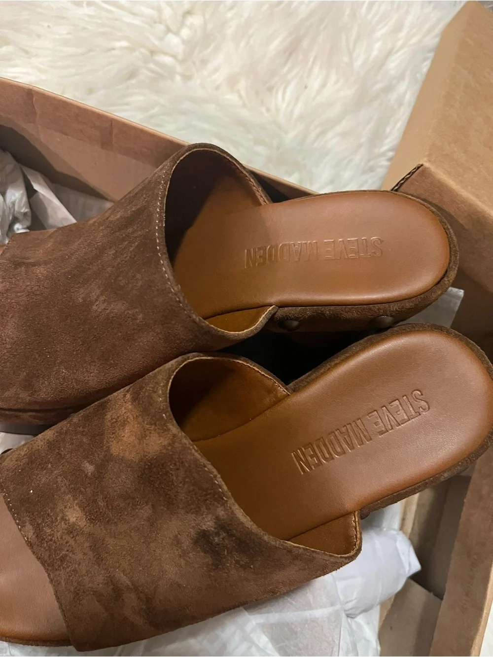 Steve Madden 'Jovie' Chestnut Brown Suede Studded Wedges